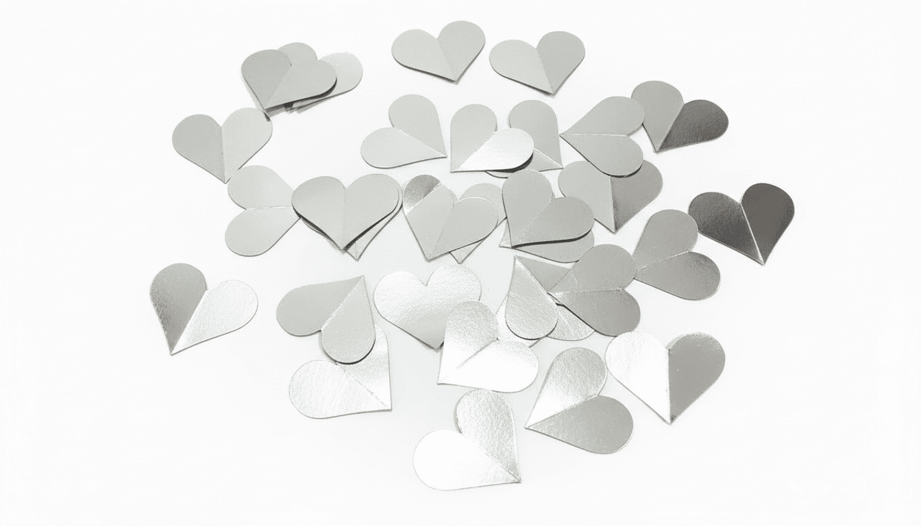 Confeti de corazones plateados