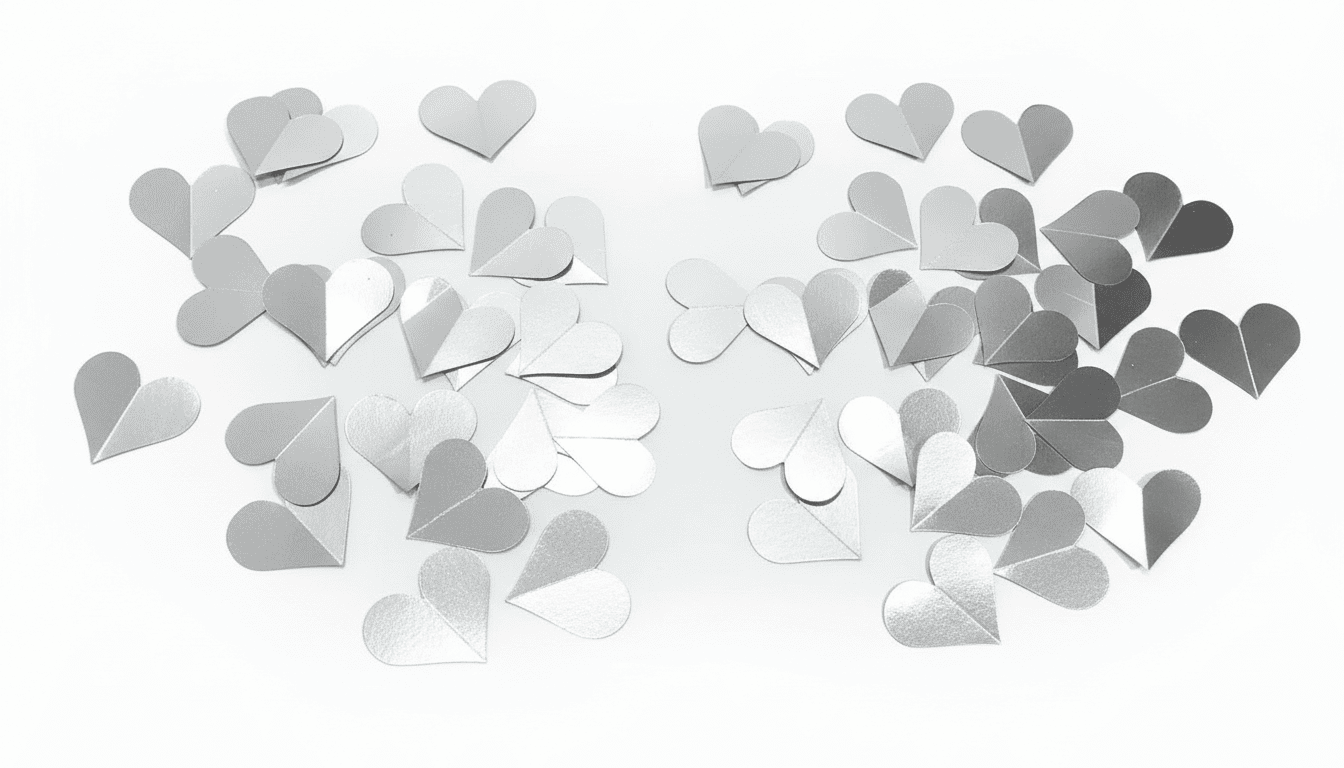 Confeti de corazones plateados
