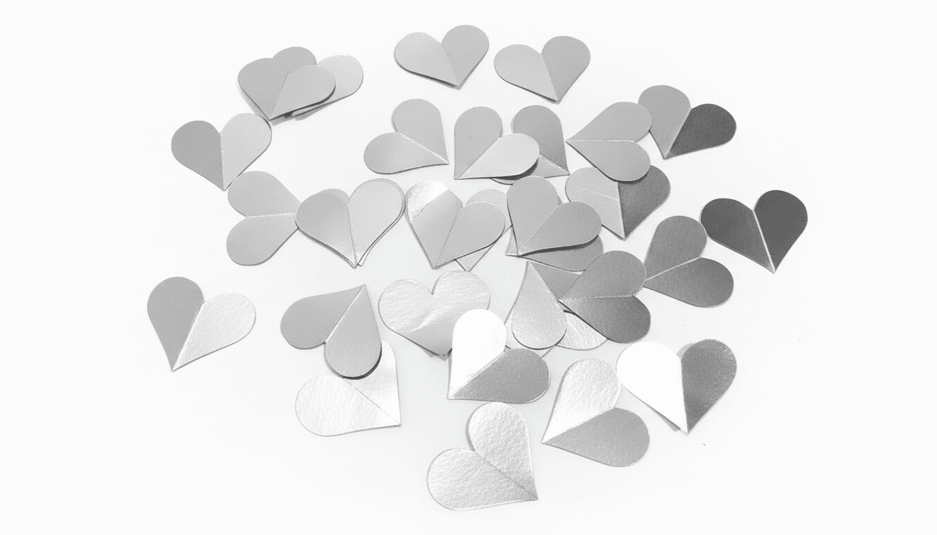 Confeti de corazones plateados